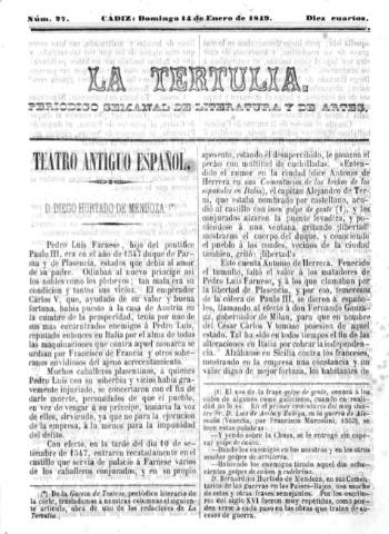 'La Tertulia periódico semanal de literatura y de artes' - Número 27 - 1849 enero 14