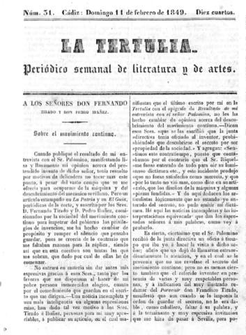 'La Tertulia periódico semanal de literatura y de artes' - Número 31 - 1849 febrero 11