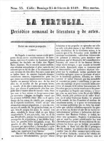 'La Tertulia periódico semanal de literatura y de artes' - Número 33 - 1849 febrero 25