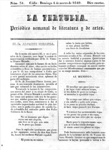 'La Tertulia periódico semanal de literatura y de artes' - Número 34 - 1849 marzo 4