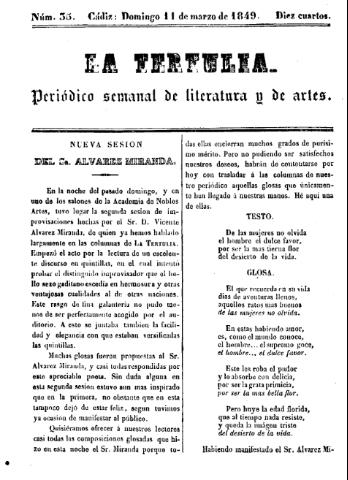 'La Tertulia periódico semanal de literatura y de artes' - Número 35 - 1849 marzo 11