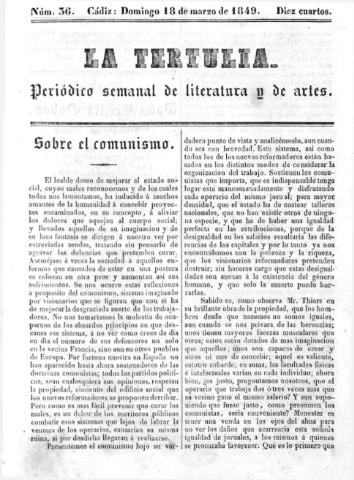 'La Tertulia periódico semanal de literatura y de artes' - Número 36 - 1849 marzo 18