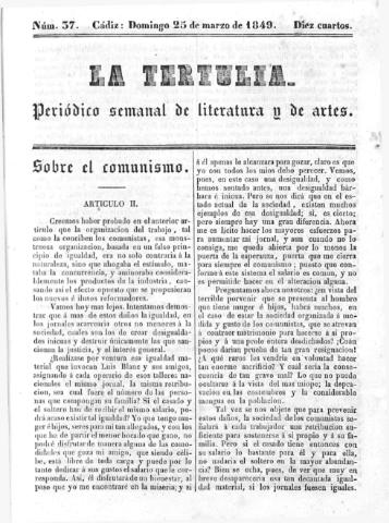 'La Tertulia periódico semanal de literatura y de artes' - Número 37 - 1849 marzo 25