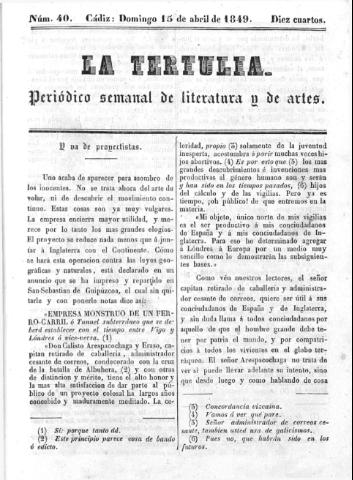 'La Tertulia periódico semanal de literatura y de artes' - Número 40 - 1849 abril 15