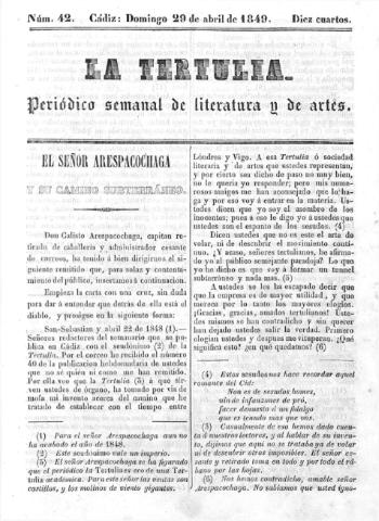 'La Tertulia periódico semanal de literatura y de artes' - Número 42 - 1849 abril 29