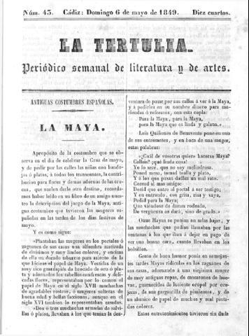 'La Tertulia periódico semanal de literatura y de artes' - Número 43 - 1849 mayo 6