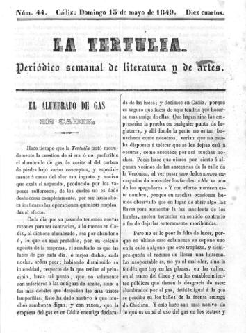 'La Tertulia periódico semanal de literatura y de artes' - Número 44 - 1849 mayo 13
