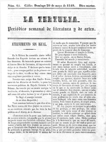 'La Tertulia periódico semanal de literatura y de artes' - Número 45 - 1849 mayo 20