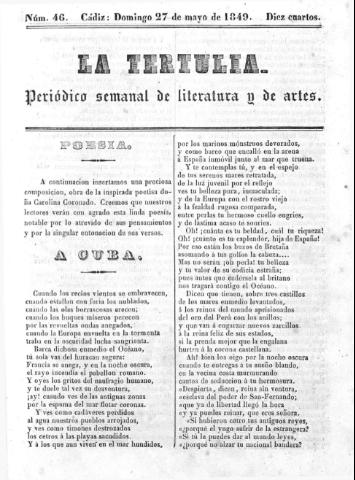 'La Tertulia periódico semanal de literatura y de artes' - Número 46 - 1849 mayo 27