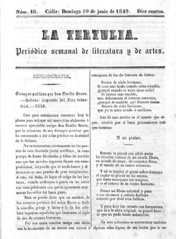 'La Tertulia periódico semanal de literatura y de artes' - Número 48 - 1849 junio 10