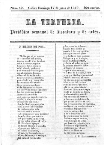 'La Tertulia periódico semanal de literatura y de artes' - Número 49 - 1849 junio 17