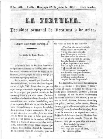 'La Tertulia periódico semanal de literatura y de artes' - Número 50 - 1849 junio 24