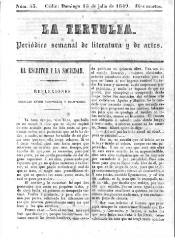 'La Tertulia periódico semanal de literatura y de artes' - Número 53 - 1849 julio 15