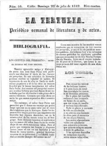 'La Tertulia periódico semanal de literatura y de artes' - Número 54 - 1849 julio 22