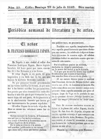 'La Tertulia periódico semanal de literatura y de artes' - Número 55 - 1849 julio 29