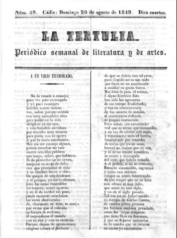 'La Tertulia periódico semanal de literatura y de artes' - Número 59 - 1849 agosto 26