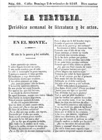 'La Tertulia periódico semanal de literatura y de artes' - Número 60 - 1849 septiembre 2