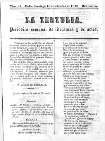 'La Tertulia periódico semanal de literatura y de artes' - Número 62 - 1849 septiembre 16