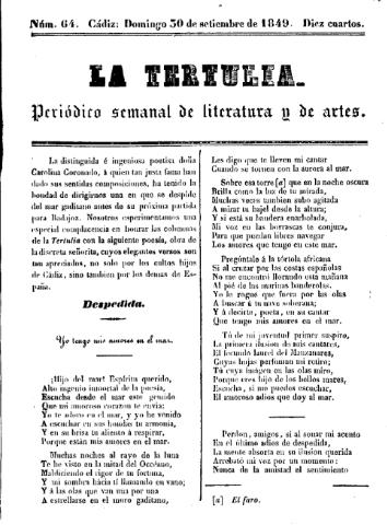 'La Tertulia periódico semanal de literatura y de artes' - Número 64 - 1849 septiembre 30