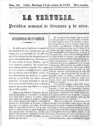 'La Tertulia periódico semanal de literatura y de artes' - Número 66 - 1849 octubre 14
