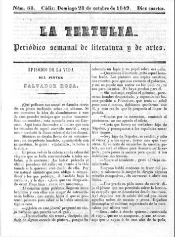 'La Tertulia periódico semanal de literatura y de artes' - Número 68 - 1849 octubre 28
