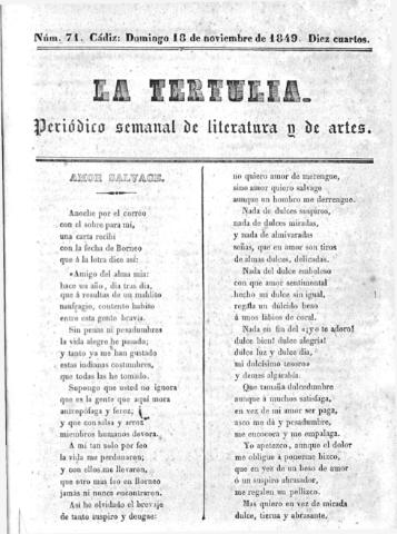 'La Tertulia periódico semanal de literatura y de artes' - Número 71 - 1849 noviembre 18