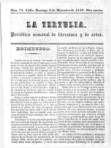 'La Tertulia periódico semanal de literatura y de artes' - Número 73 - 1849 diciembre 2