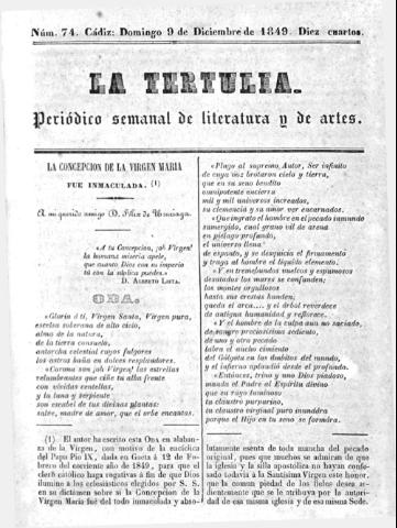 'La Tertulia periódico semanal de literatura y de artes' - Número 74 - 1849 diciembre 9