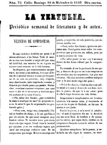 'La Tertulia periódico semanal de literatura y de artes' - Número 75 - 1849 diciembre 16