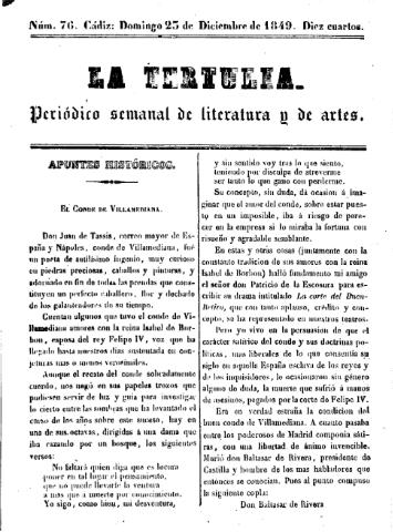 'La Tertulia periódico semanal de literatura y de artes' - Número 76 - 1849 diciembre 23