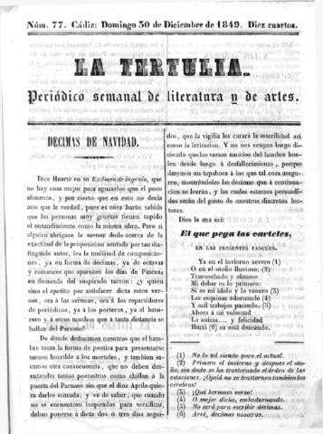 'La Tertulia periódico semanal de literatura y de artes' - Número 77 - 1849 diciembre 30