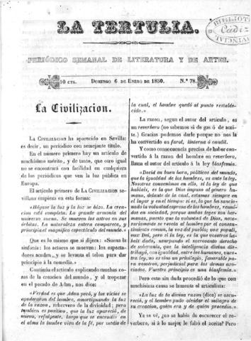 'La Tertulia periódico semanal de literatura y de artes' - Número 78 - 1850 enero 6