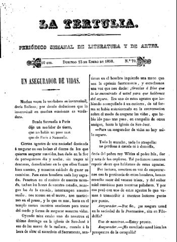 'La Tertulia periódico semanal de literatura y de artes' - Número 79 - 1850 enero 13