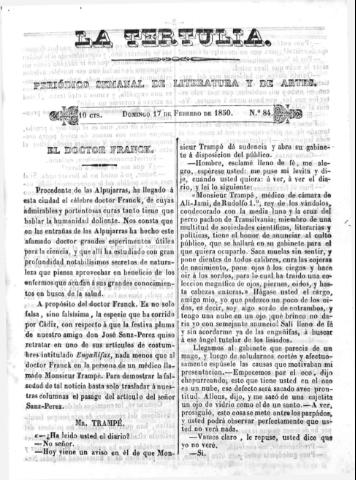 'La Tertulia periódico semanal de literatura y de artes' - Número 84 - 1850 febrero 17