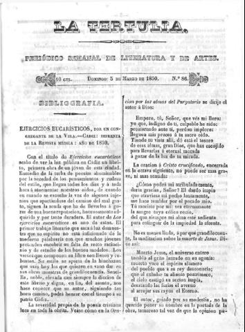'La Tertulia periódico semanal de literatura y de artes' - Número 86 - 1850 marzo 3