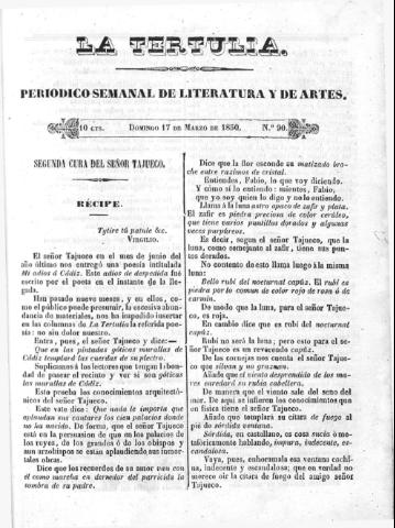 'La Tertulia periódico semanal de literatura y de artes' - Número 90 - 1850 marzo 17