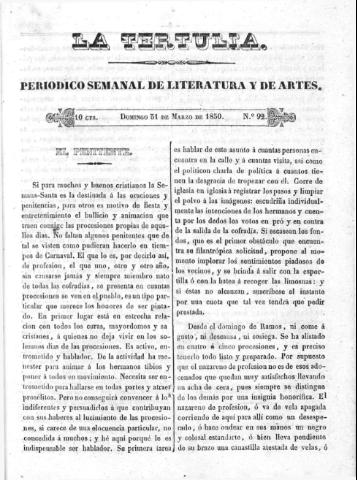 'La Tertulia periódico semanal de literatura y de artes' - Número 92 - 1850 marzo 31