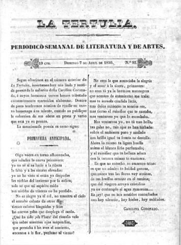 'La Tertulia periódico semanal de literatura y de artes' - Número 93 - 1850 abril 7