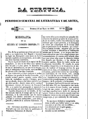 'La Tertulia periódico semanal de literatura y de artes' - Número 99 - 1850 mayo 26