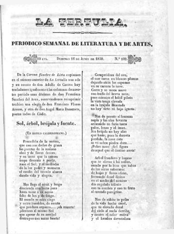 'La Tertulia periódico semanal de literatura y de artes' - Número 102 - 1850 junio 16