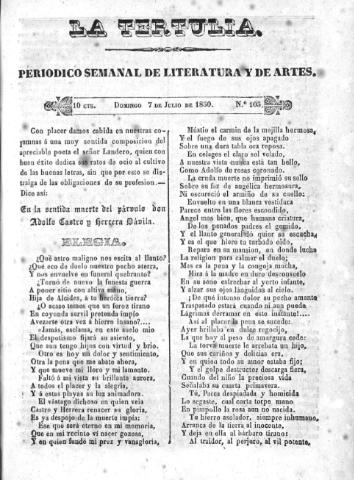 'La Tertulia periódico semanal de literatura y de artes' - Número 105 - 1850 julio 7