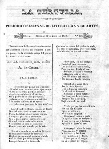 'La Tertulia periódico semanal de literatura y de artes' - Número 106 - 1850 julio 14