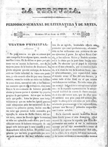 'La Tertulia periódico semanal de literatura y de artes' - Número 108 - 1850 julio 28