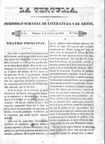 'La Tertulia periódico semanal de literatura y de artes' - Número 109 - 1850 agosto 4