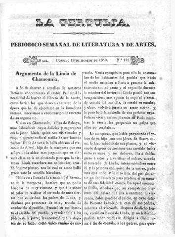 'La Tertulia periódico semanal de literatura y de artes' - Número 111 - 1850 agosto 18