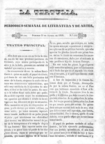 'La Tertulia periódico semanal de literatura y de artes' - Número 112 - 1850 agosto 25