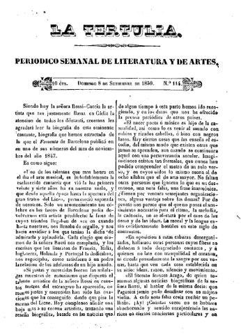 'La Tertulia periódico semanal de literatura y de artes' - Número 114 - 1850 septiembre 8
