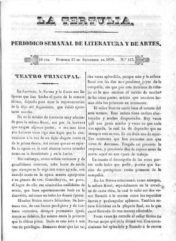 'La Tertulia periódico semanal de literatura y de artes' - Número 115 - 1850 septiembre 15