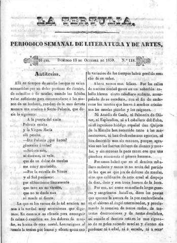 'La Tertulia periódico semanal de literatura y de artes' - Número 118 - 1850 octubre 13