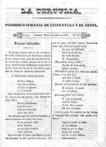 'La Tertulia periódico semanal de literatura y de artes' - Número 119 - 1850 octubre 20